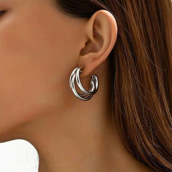 Cshaped Geometric Copper Stud Earrings With Pleated Electroplated Finish And Stainless Steel Posts Minimalist Unisex Fashion Jewelry