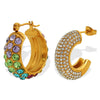 Cshaped Rhinestone Inlaid Colored Diamond Stainless Steel Electroplated Women's Earrings