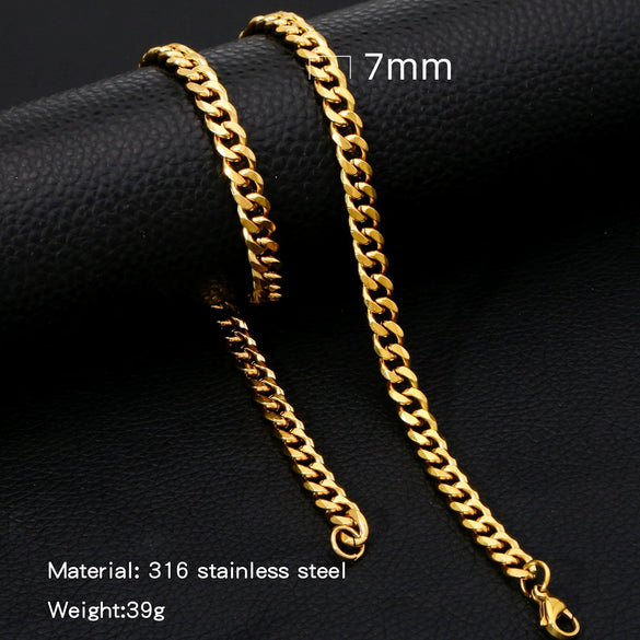 Cuban Chain Necklace Hip Hop Street Culture Wave Pattern Electroplated For Men And Women