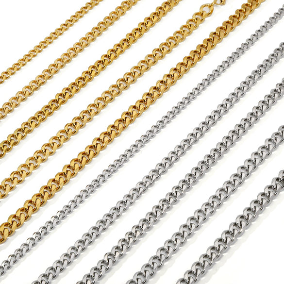 Cuban Chain Necklace Hip Hop Street Culture Wave Pattern Electroplated For Men And Women