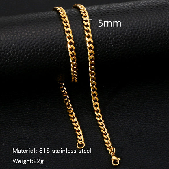 Cuban Chain Necklace Hip Hop Street Culture Wave Pattern Electroplated For Men And Women