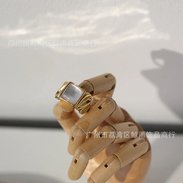 Cuban Square Shell Retro Casting Niche Wide Version New Style Titanium Steel 18k Gold Plated Ring