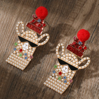 Cute Alpaca Alloy Inlay Artificial Pearls Rhinestones Christmas Women's Drop Earrings