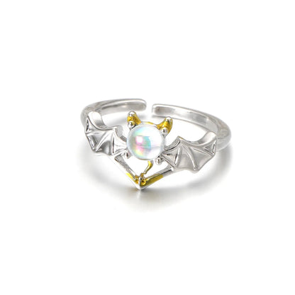 Cute Angel Wings Moonstone Alloy Wholesale Open Ring