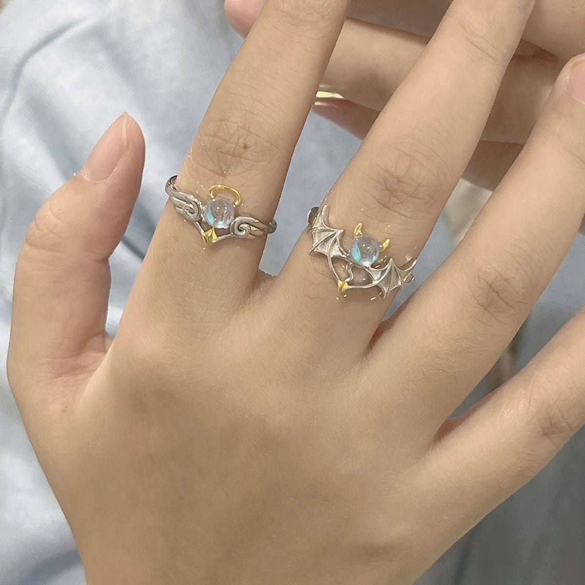 Cute Angel Wings Moonstone Alloy Wholesale Open Ring