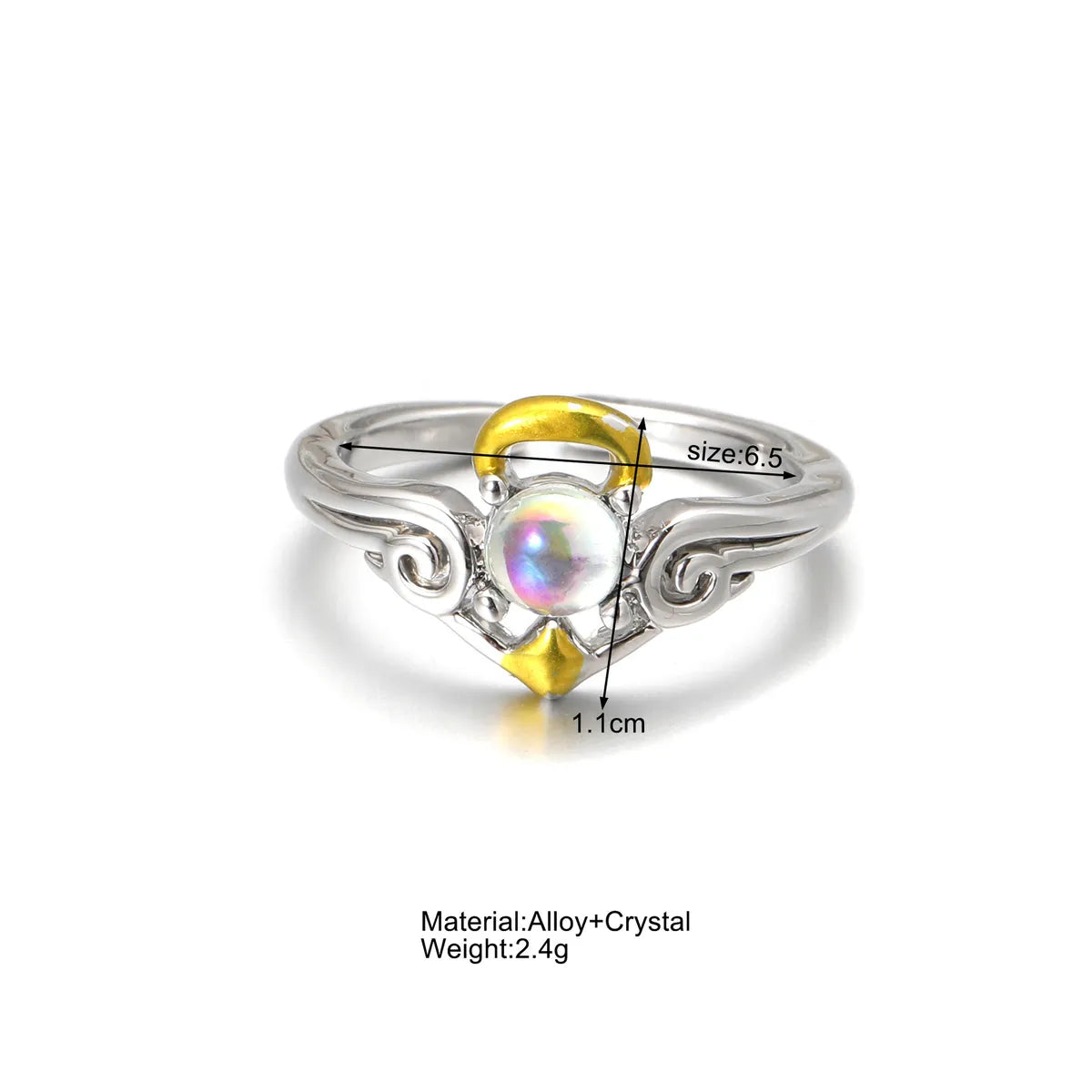 Cute Angel Wings Moonstone Alloy Wholesale Open Ring