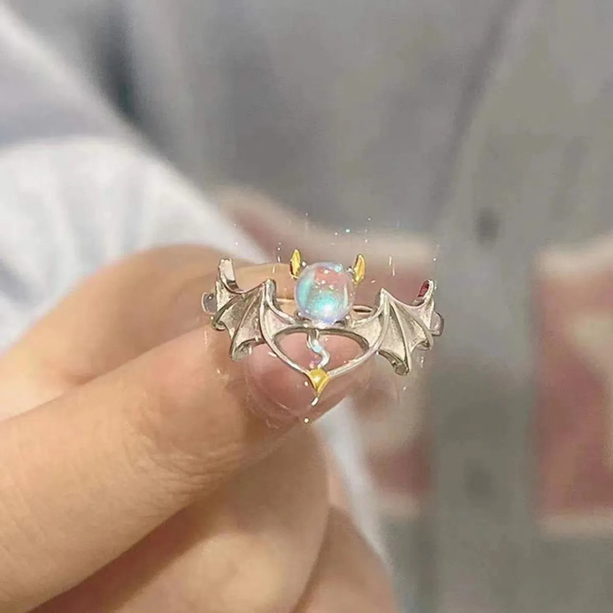 Cute Angel Wings Moonstone Alloy Wholesale Open Ring