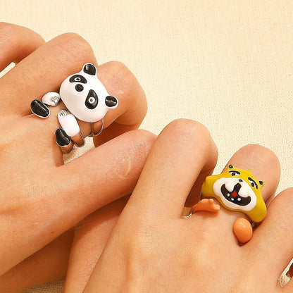 Cute Animal Bear Alloy Enamel Women's Open Rings