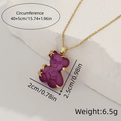 Cute Animal Bear Titanium Steel Copper Zircon Pendant Necklace In Bulk