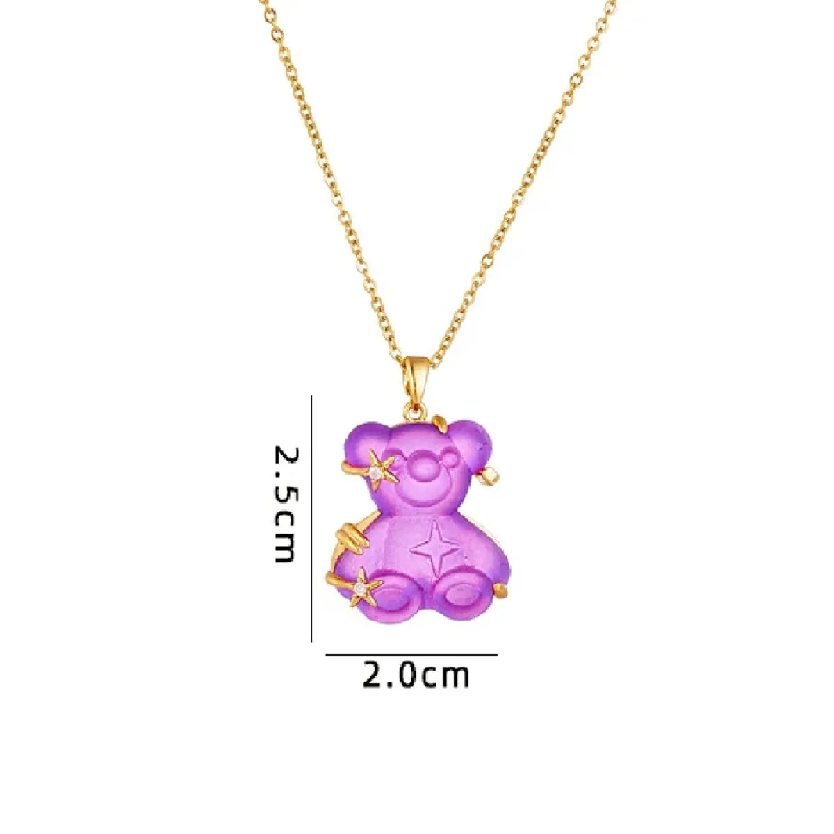 Cute Animal Bear Titanium Steel Copper Zircon Pendant Necklace In Bulk