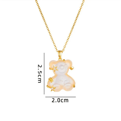 Cute Animal Bear Titanium Steel Copper Zircon Pendant Necklace In Bulk