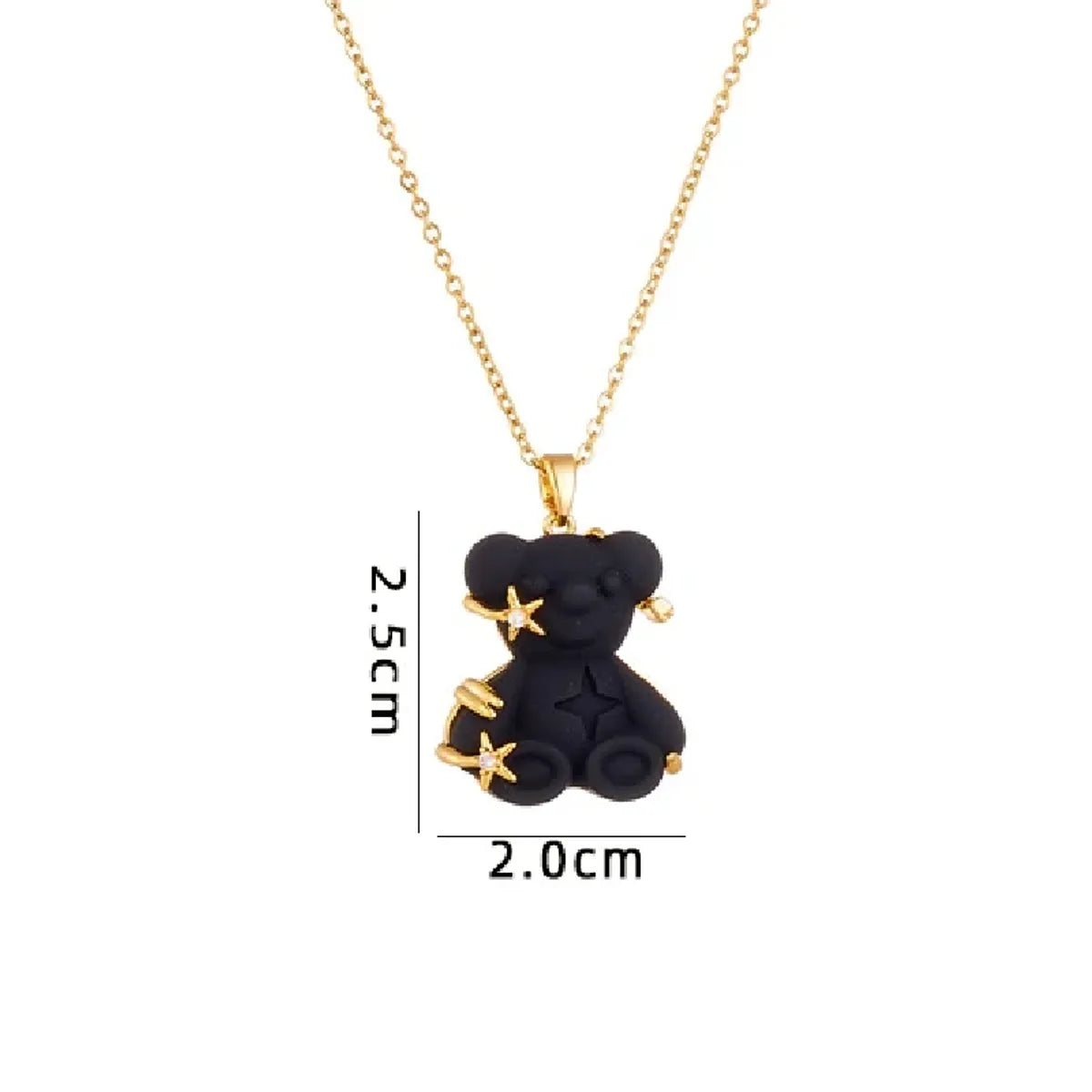 Cute Animal Bear Titanium Steel Copper Zircon Pendant Necklace In Bulk