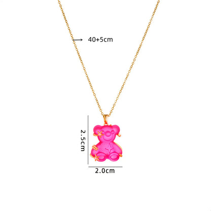 Cute Animal Bear Titanium Steel Copper Zircon Pendant Necklace In Bulk