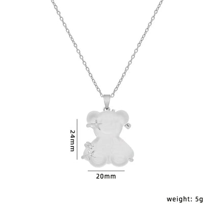 Cute Animal Bear Titanium Steel Copper Zircon Pendant Necklace In Bulk