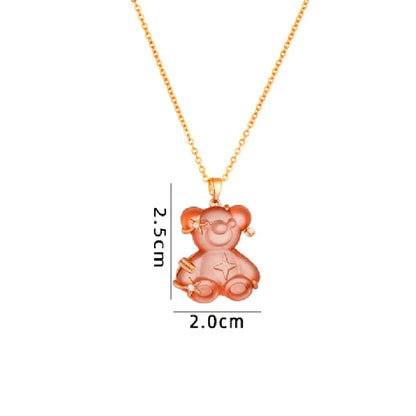 Cute Animal Bear Titanium Steel Copper Zircon Pendant Necklace In Bulk