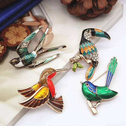 Cute Animal Bird Alloy Enamel Inlay Artificial Gemstones Unisex Brooches