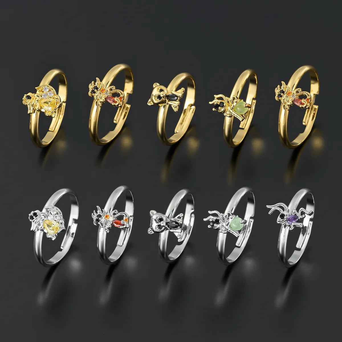 Cute Animal Copper Gold Plated Silver Plated Zircon Open Rings In Bulk