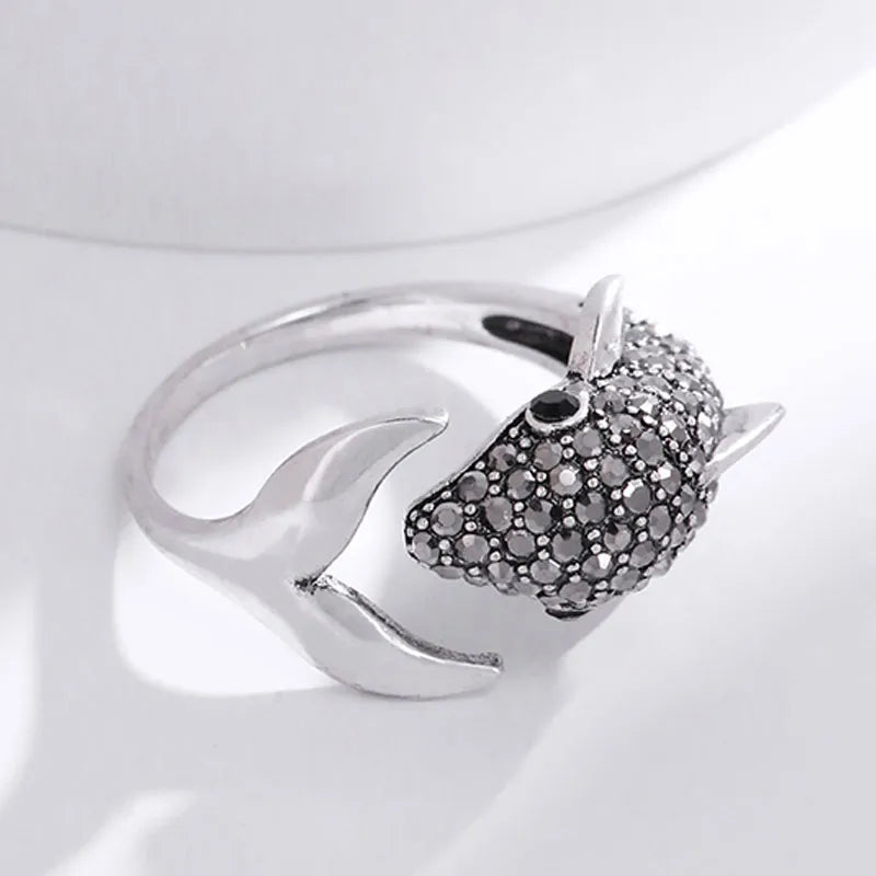 Cute Animal Fish Sterling Silver Inlay Zircon Open Rings