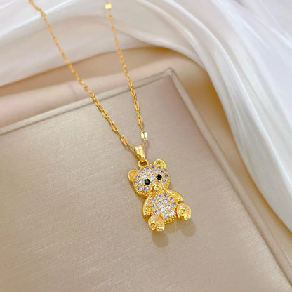 Cute Animal Stainless Steel Copper Inlay Zircon Pendant Necklace