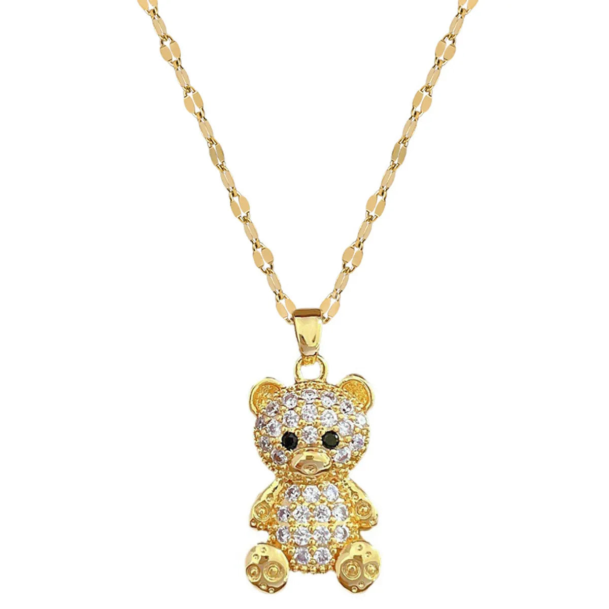 Cute Animal Stainless Steel Copper Inlay Zircon Pendant Necklace