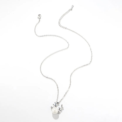 Cute Antlers Alloy Inlay Artificial Pearls Rhinestones Women's Pendant Necklace 1 Piece