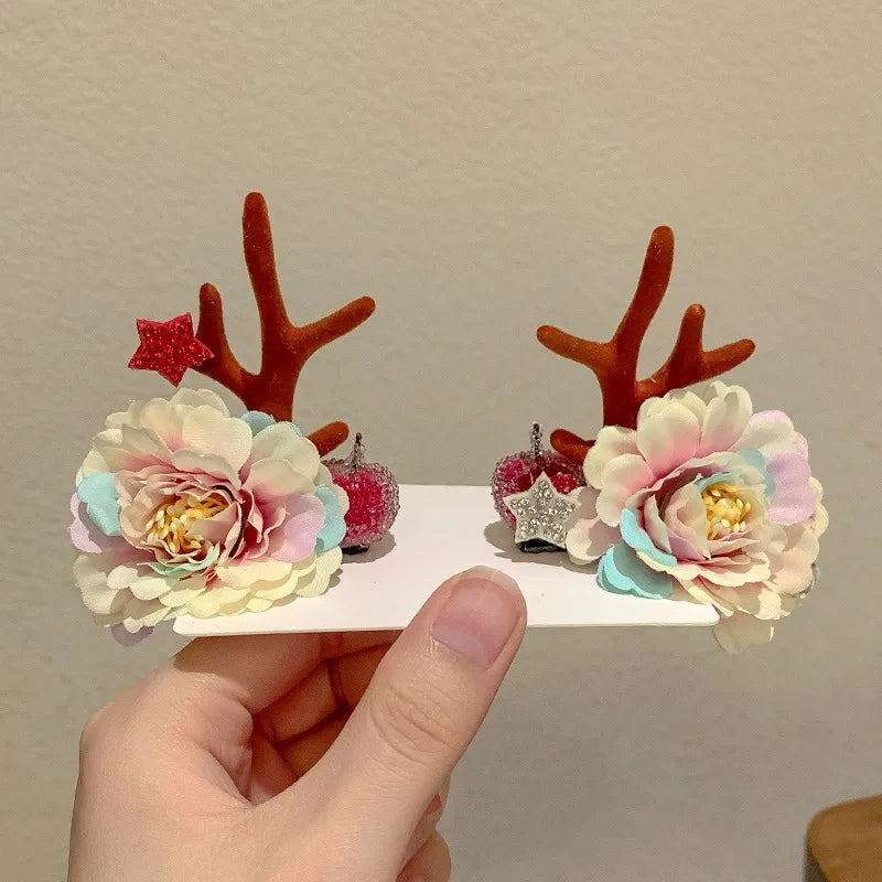 Cute Antlers Cloth Hair Clip 1 Pair