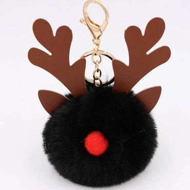 Cute Antlers Pu Leather Plush Plating Christmas Bag Pendant Keychain