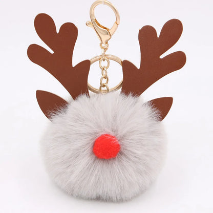 Cute Antlers Pu Leather Plush Plating Christmas Bag Pendant Keychain