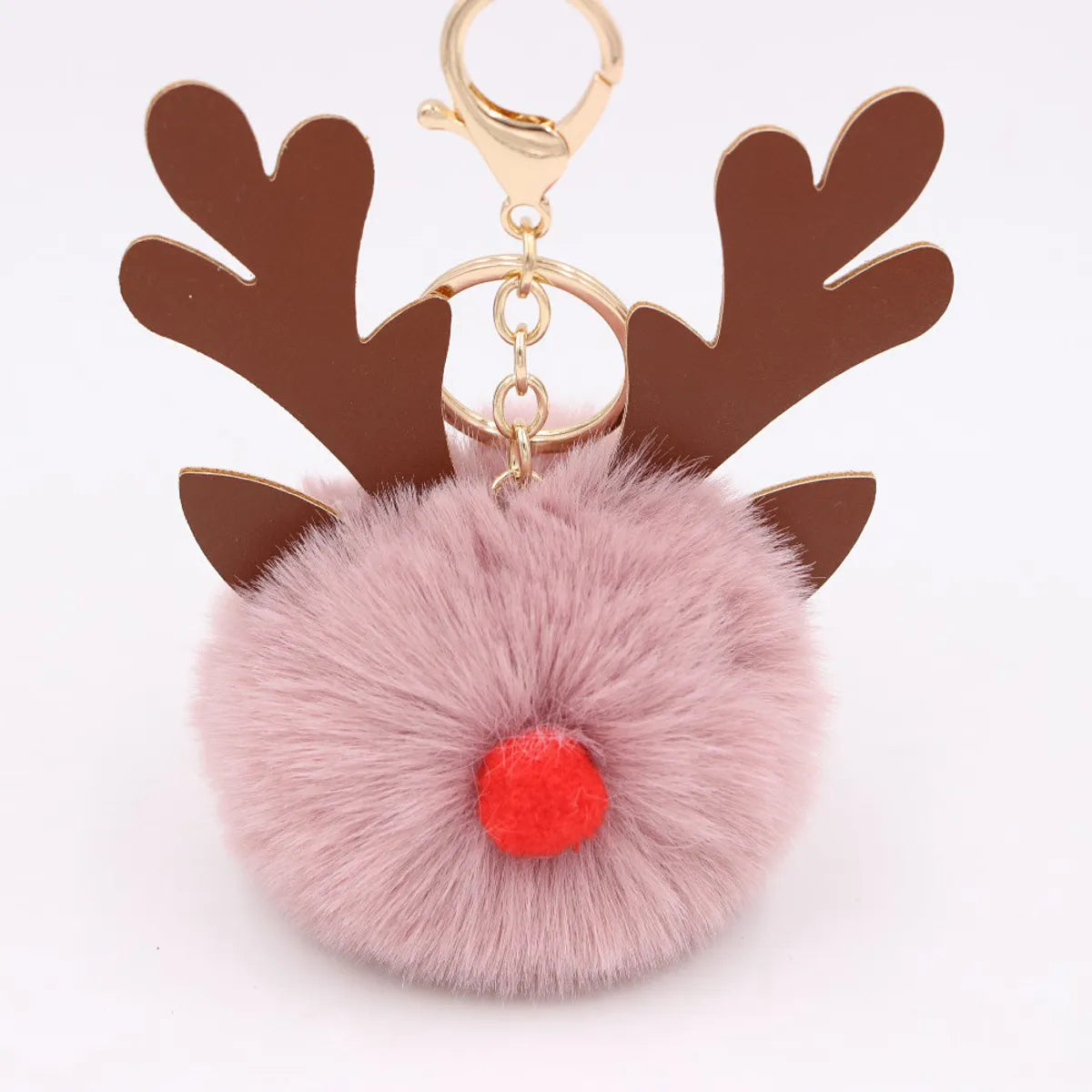 Cute Antlers Pu Leather Plush Plating Christmas Bag Pendant Keychain