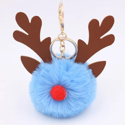 Cute Antlers Pu Leather Plush Plating Christmas Bag Pendant Keychain