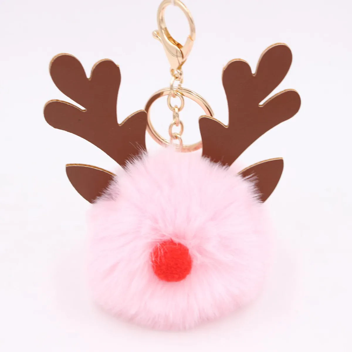 Cute Antlers Pu Leather Plush Plating Christmas Bag Pendant Keychain