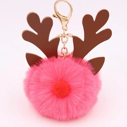 Cute Antlers Pu Leather Plush Plating Christmas Bag Pendant Keychain