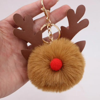 Cute Antlers Pu Leather Plush Plating Christmas Bag Pendant Keychain