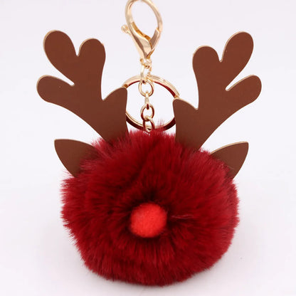 Cute Antlers Pu Leather Plush Plating Christmas Bag Pendant Keychain