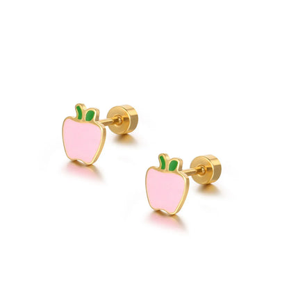 Cute Apple Titanium Steel Plating Ear Studs 1 Piece