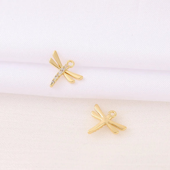 Cute Artistic Dragonfly 18K Gold Plated Zircon Copper Wholesale Jewelry Accessories