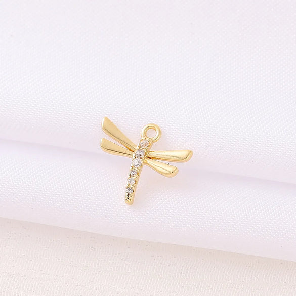Cute Artistic Dragonfly 18K Gold Plated Zircon Copper Wholesale Jewelry Accessories