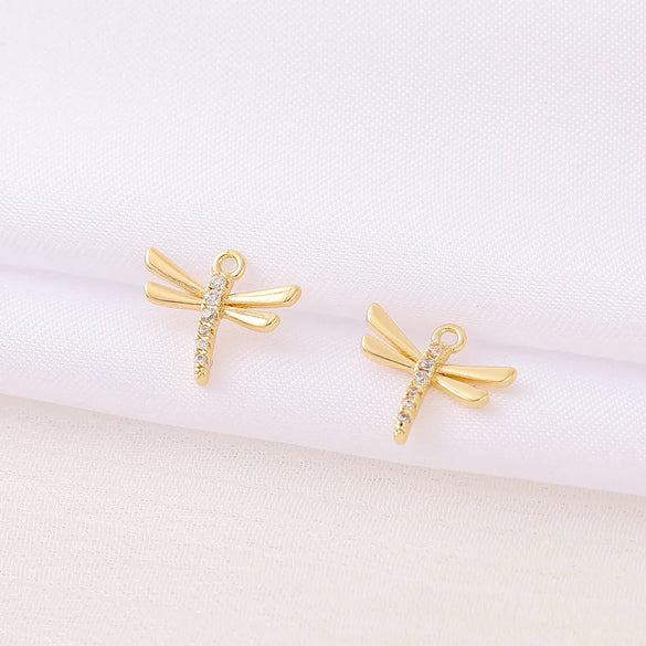 Cute Artistic Dragonfly 18K Gold Plated Zircon Copper Wholesale Jewelry Accessories