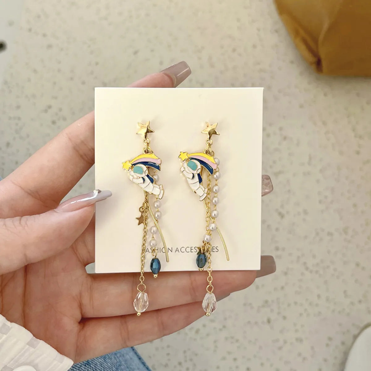 Cute Astronaut Alloy Enamel Glass Drop Earrings