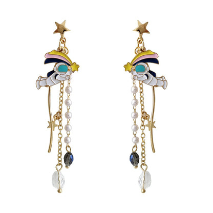 Cute Astronaut Alloy Enamel Glass Drop Earrings