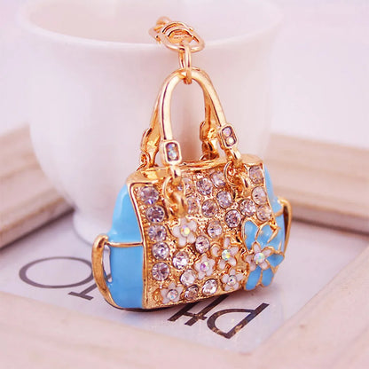 Cute Bag Alloy Inlaid Zircon Women'S Bag Pendant Keychain