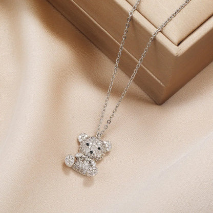 Cute Basic Bear Copper Zircon Pendant Necklace In Bulk