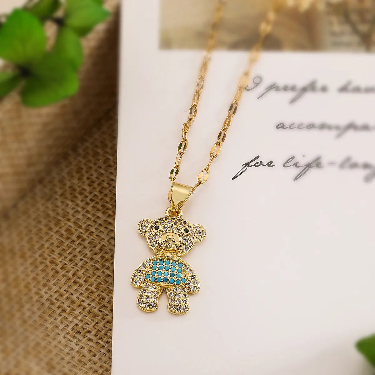 Cute Basic Little Bear Copper 18k Gold Plated Zircon Pendant Necklace In Bulk