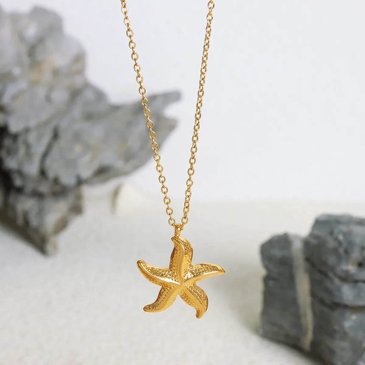 Cute Beach Starfish Titanium Steel Plating 18k Gold Plated Pendant Necklace