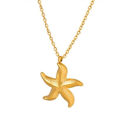 Cute Beach Starfish Titanium Steel Plating 18k Gold Plated Pendant Necklace