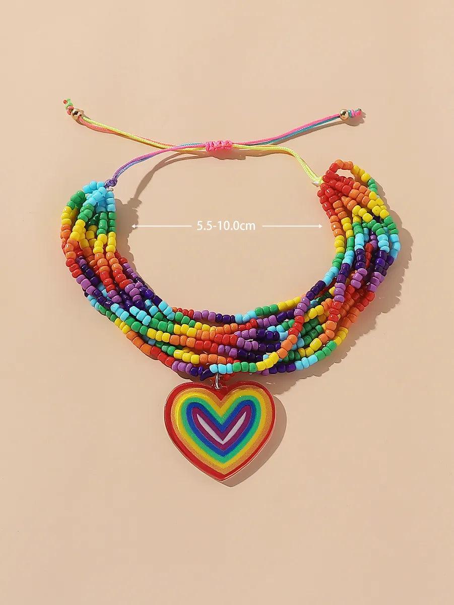 Cute Beach Sweet Heart Shape Plastic Beaded Drawstring Women's Drawstring Bracelets