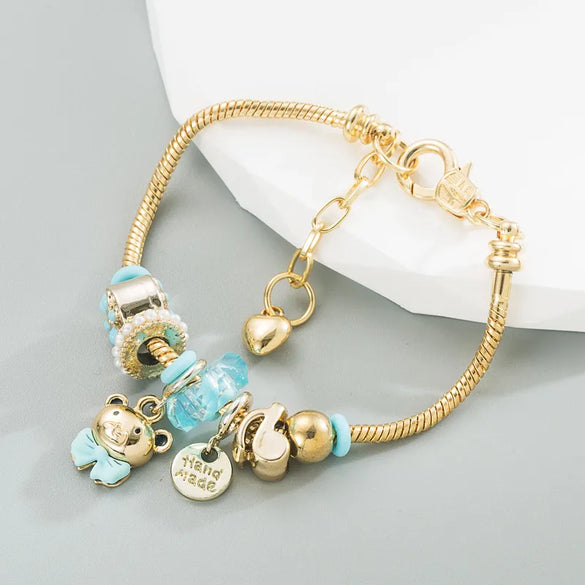 Cute Bear Bow Knot Gold Plated Rhinestones 304 Stainless Steel Alloy Wholesale Bracelets