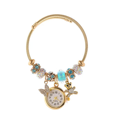 Cute Bear Butterfly Clock 304 Stainless Steel Alloy Rhinestones Bangle In Bulk