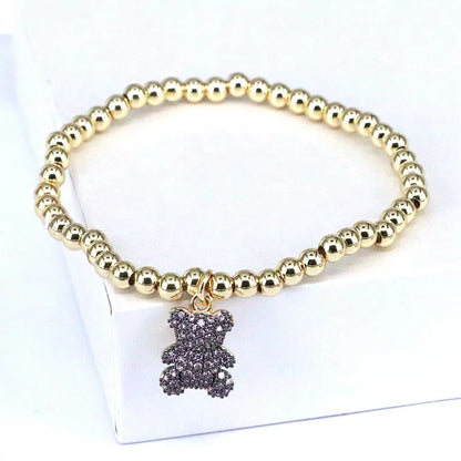 Cute Bear Copper Beaded Plating Inlay Zircon 18k Gold Plated Bracelets