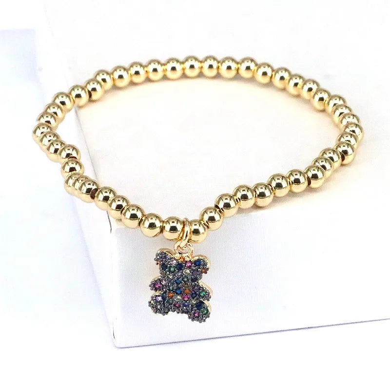 Cute Bear Copper Beaded Plating Inlay Zircon 18k Gold Plated Bracelets